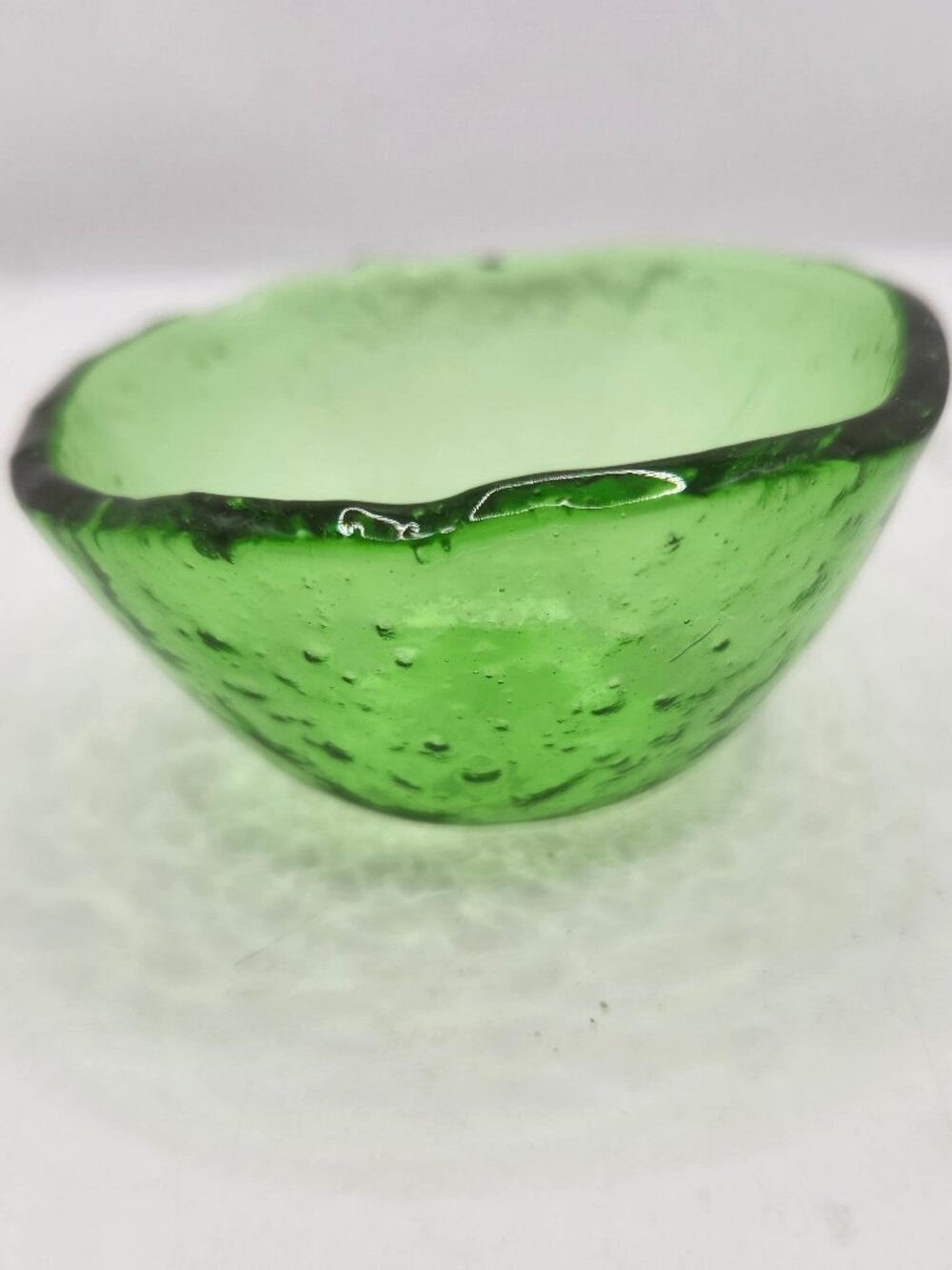 Tiny Vintage Recycled Art Glass Green Bowl